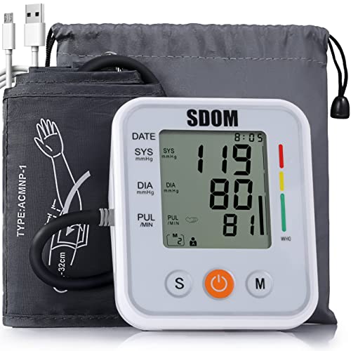 SDOM Blood Pressure Monitor Upper Arm with Adjustable BP Cuff-LCD Screen and 2x99 Memory, Blood Pressure Kit for Home Use, Storage Bag Included