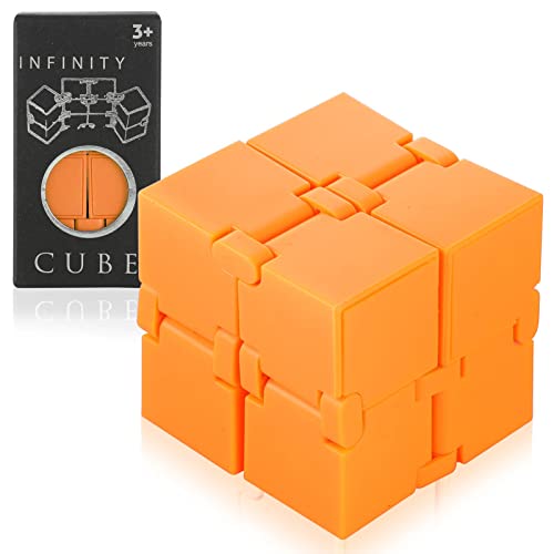 SMALL FISH Fidget Toy Infinity Cube Orange for Stress Relief and Anti-Anxiety, Handheld Mini Gadget to Relax and Kill Time for Kids and Adults, and Stocking Stuffer