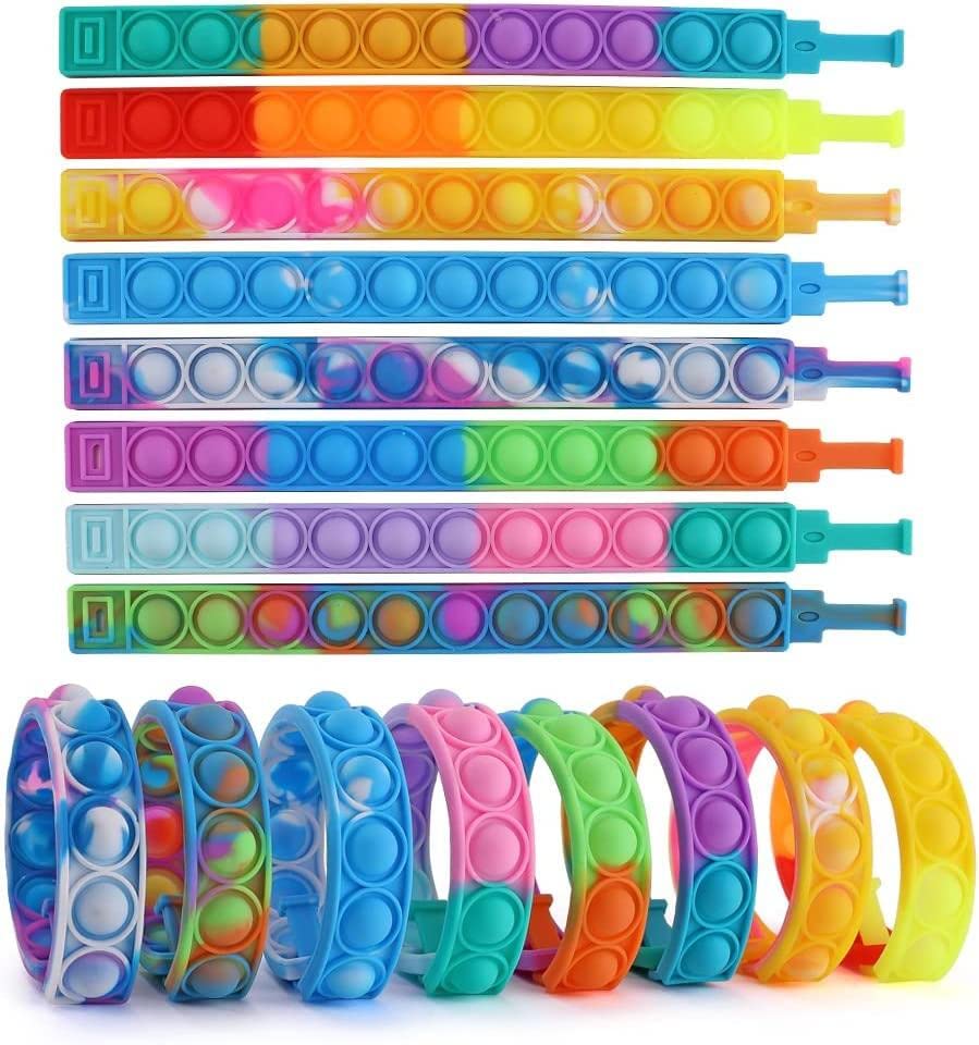 16PCS Pop Fidget Toy Fidget Bracelet, Durable and Adjustable, Multicolor Stress Relief Finger Press Bracelet Wristband for Kids and Adults ADHD ADD Autism Anxiety