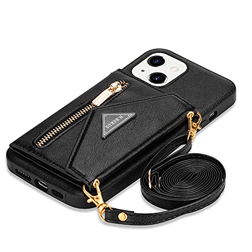 SZHAIYU Wallet Crossbody for iPhone 13 Phone Case with Lanyard Strap Credit Card Holder 6.1