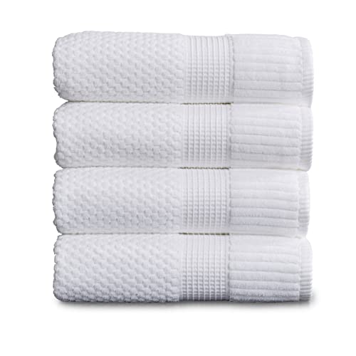 NY Loft 100zz Cotton 4 Pack Bath Towels, 30" x 52", Soft & Absorbent, Quick Dry, Textured - Trinity Collection, Bright White