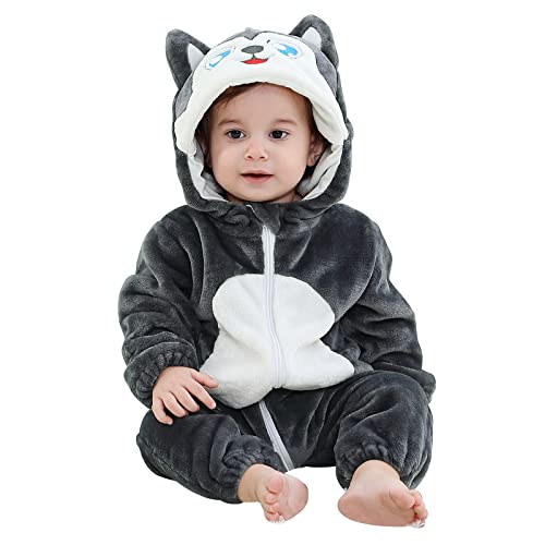 MICHLEY Unisex Baby Boy Girl Hooded Romper Winter Animal Cosplay Jumpsuit Outfits, Dog, 2-5months, Size 70