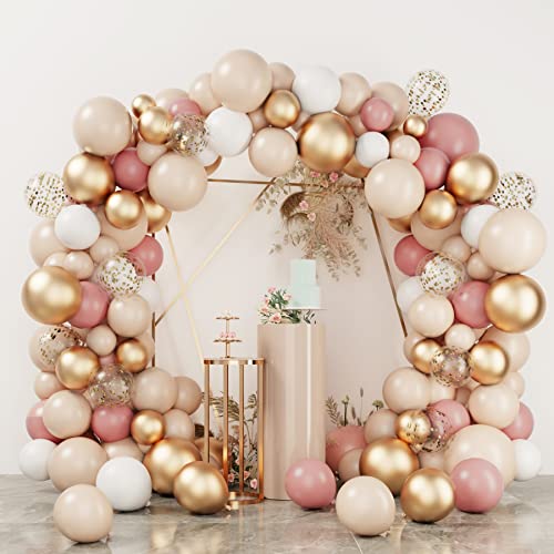 RUBFAC Blush Balloons Garland Arch Kit, Retro Pink Cream Gold White Balloons Confetti Latex Balloons for Girls Baby Shower Valentine