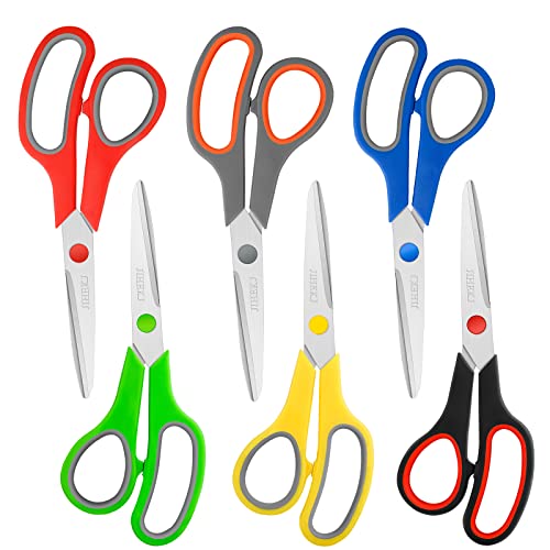 Scissors Bulk 6-Pack, All Purpose Scissors Stainless Steel Sharp Scissors for Office Home General Use Craft Supplies, High_Middle School Classroom Class Older Kids Scissor Set, Right_Left Handed