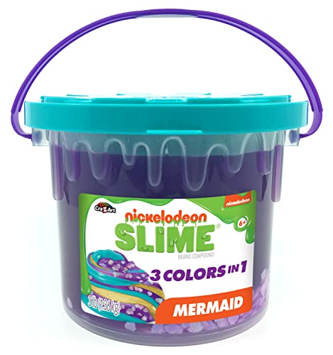 Nickelodeon Slime 3LB Mermaid Premade Slime Bucket – 3 Colors-in-1, Aqua, Glitter Gold and Purple Slime