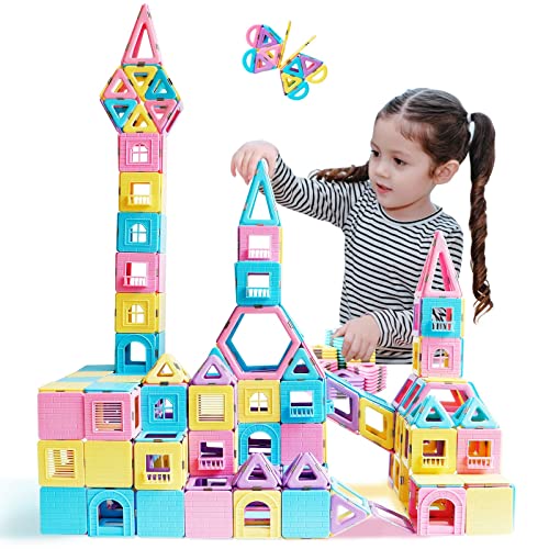 MAGBLOCK Magnetic Tiles Toys for Kids, 3D Magnets Building Blocks Set Construction Toys for 3+ Year Old Girls, Educational STEM Learning Toys Gifts for Toddlers Boys Girls - 156pcs