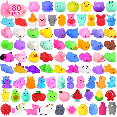 80Pcs Kawaii Squishies, Mochi Squishy Toys for Kids Party Favors, Mini Stress Relief Toys Bulk Classroom Prizes Easter Egg Fillers Christmas Goodie Bag Stuffers Kids Birthday Valentines Gift (Random)