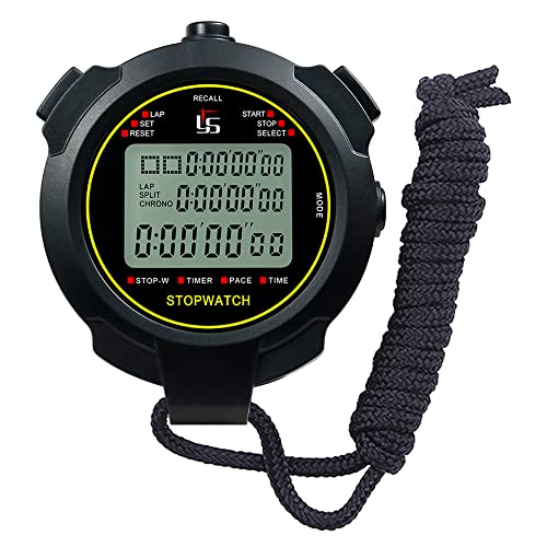 MOSTRUST Digital Sports Stopwatch, 10Lap _Split Memory Stopwatch Count Down Timer, Large Display Waterproof 12_24 Hour Clock Alarm Calendar with Lanyard for Swimming Running Coaches (M710, Black)