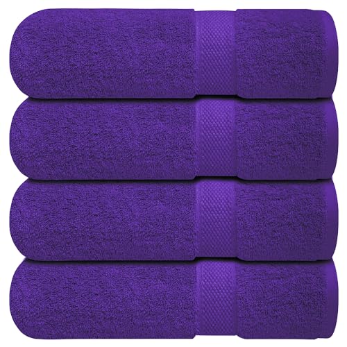Infinitee Xclusives Premium Bath Towels for Bathroom Set of 4 (27x54 Inches), 100zz Soft Ring-Spun Cotton Bathroom Towels, Quick Dry, Durable, Ideal for Daily Use (Purple)