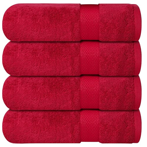 Infinitee Xclusives Premium Bath Towels for Bathroom Set of 4 (27x54 Inches), 100zz Soft Ring-Spun Cotton Bathroom Towels, Quick Dry, Durable, Ideal for Daily Use (Burgundy)