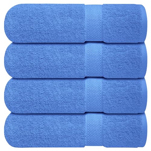 Infinitee Xclusives Premium Bath Towels for Bathroom Set of 4 (27x54 Inches), 100zz Soft Ring-Spun Cotton Bathroom Towels, Quick Dry, Durable, Ideal for Daily Use (Eloquent Blue)