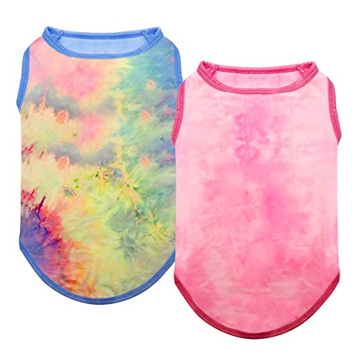 cyeollo 2 Pack Dog Shirts Tie Dye Stretchy Sun Protection Tank Top Vest T Shirt Breathable Summer Sun Protection Dog Clothes for Puppy Dogs