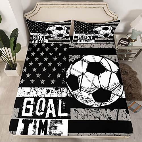 Erosebridal Boys Football Fitted Sheet Twin,American Flag Bedding Set Soccer Sports Games Bed Sheets for Kids Teens Adult Bedroom, United States Stars Stripe Bed Sheet with 1 Pillowcase(No Top Sheet)