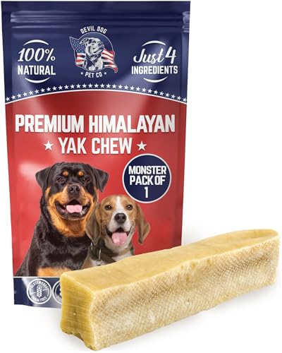 Devil Dog Pet Co. Himalayan Yak Chews – Monster 1 Pack, Yak Cheese Dog Chews, 100zz Natural & Healthy, Odor Free, Long Lasting, Yak Chew Treats – Premium Yak Milk Dog Chew, Yak Bones for Dogs