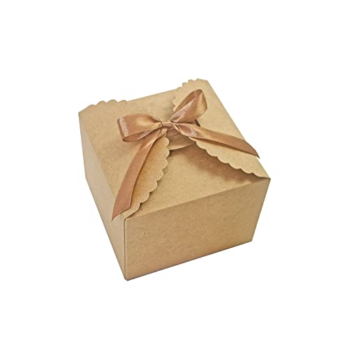 WEWILUCK Brown Gift Box for Presents, 10 Pack Small Empty Kraft Paper Gift Boxes with Ribbon For Packaging Candy, Cookie, Chocolate, Craft, Candle, Small Gifts, 4.75” x 4.75” x 3.53”