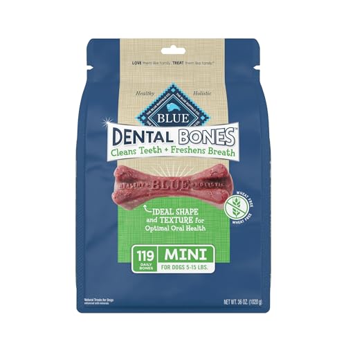 Blue Buffalo Dental Bones Mini Natural Dental Chew Dog Treats, (5-15 lbs) 36-oz Bag