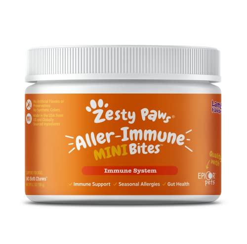 Zesty Paws Dog Allergy Relief - Anti Itch Supplement - Omega 3 Probiotics for Dogs - Digestive Health - Soft Chews for Skin & Seasonal Allergies - with Epicor Pets - Mini - Lamb - 90 count