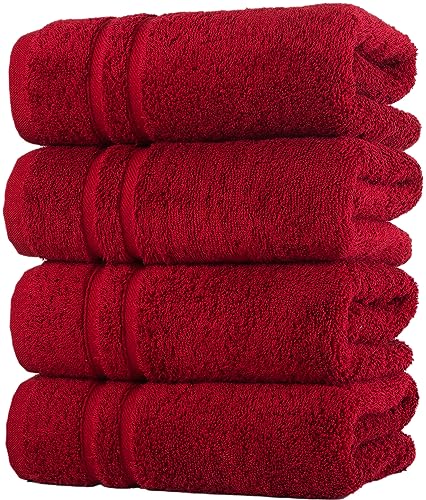 Hawmam Linen Burgundy Red Hand Towels 4 Pack Turkish Cotton Premium Quality Soft and Absorbent Small Towels for Bathroom