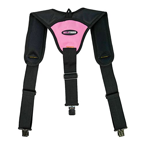 MELOTOUGH Construction Heavy Duty Women Pink Work Suspender 3 PointTool Belt Suspenders (3 Point Clip with Pink Color)