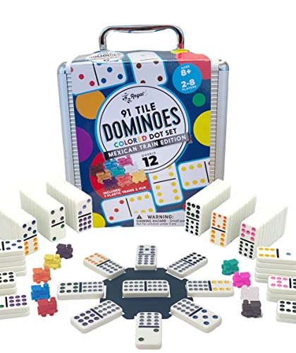 Regal Games - Double 12 Mexican Train Dominoes - Colored Dots Set - Fun Family-Friendly Dominoes Game - Includes 91 Tiles, Collector