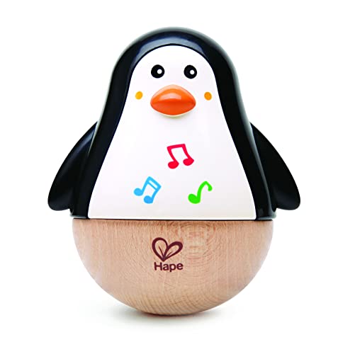 Hape Wooden Penguin Musical Toy| Wobbler Roly Poly Baby Development Toy for Infants Toddlers, Black