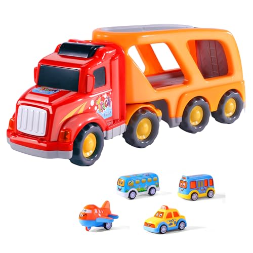 IHAHA Car Toys for Toddlers Boys, 5 in 1 Carrier Truck Transport Vehicles Car Toys for 3 4 5 6 Year Old Boys Toddlers, Car Trucks Friction Power Toys