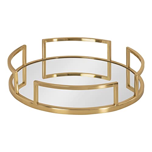 Kate and Laurel Gohana Modern Mirrored Tray, 16 Inch Diameter, Gold, Decorative Round Mirror Tray for Storage and Display