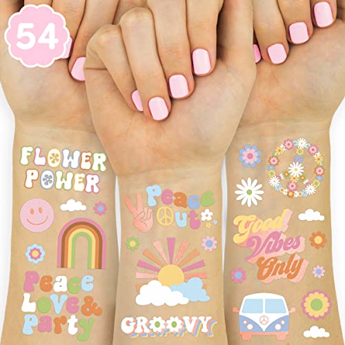 xo, Fetti Groovy 70s Temporary Tattoos - 48 Glitter Styles | Flower Power Birthday Party Supplies, Good Vibes Only Favors, Smiley, Rainbow Arts and Crafts