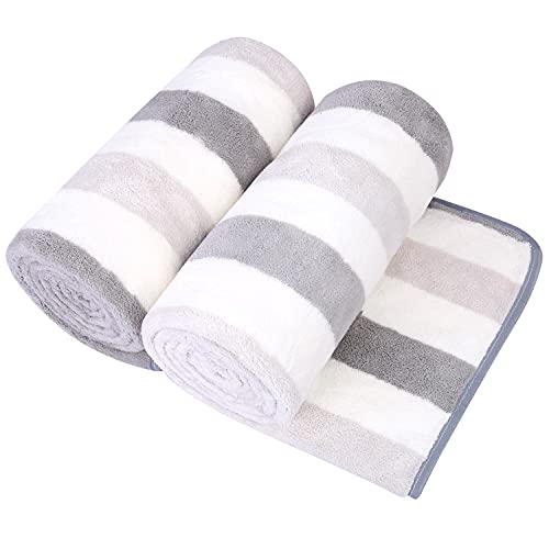 JML Microfiber Bath Towels, Bath Towel 2 Pack(30" x 60"), Oversized, Soft, Super Absorbent and Fast Drying, Multipurpose Use for Sports, Fitness, Yoga, Cabana Stripe Grey