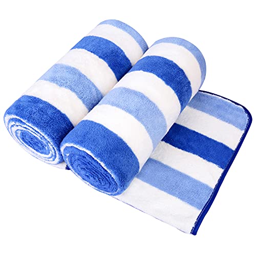 JML Microfiber Bath Towels, Bath Towel 2 Pack(30" x 60"), Oversized, Soft, Super Absorbent and Fast Drying, Multipurpose Use for Sports, Fitness, Yoga, Cabana Stripe Blue
