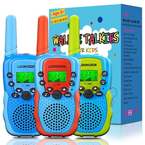 LOOIKOOS Walkie Talkies for Kids, 3 KMs Long Range Children Walky Talky Handheld Radio Kid Toy Gifts for Boys and Girls 3 Pack