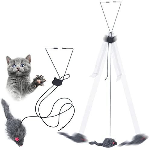 Kalimdor Interactive Cat Feather Toys,Retractable Cat Teaser Toy 2pack，Hanging Interactive cat Toys for Indoor Cats Kitten Play Chase Exercise, Kitten Mental Exercise Kitten Toys