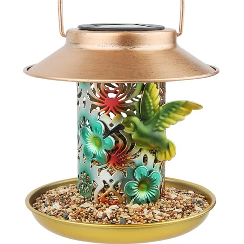 PENXUA Solar Bird Feeder for Outdoors Hunging, Gifts for Mom Grandma Women, Metal Waterproof Outside Wild Bird Feeders,Cardinals Feeders, Gifts for Bird Lovers, Lantern Light, Garden Decoration