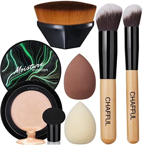 2PCS Kabuki Makeup Brushes Set with Air Cushion CC Cream Mushroom Head Foundation & Makeup Sponges & Petal-Shaped Cosmetics Makeup Brush for Blending Liquid, Cream or Flawless Cosmetics By CHAFFUL