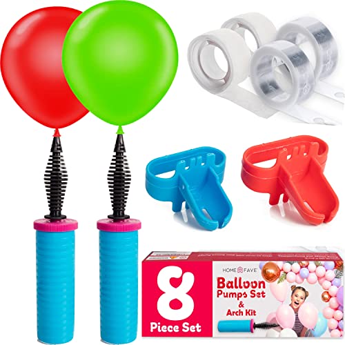 Balloon Pump Balloon Arch Kit Set of 8 Balloon Pump, Dual Action Hand Held Inflator Pump - Includes 2 Air Pump for Balloons 32Ft Balloon Arch Strip 200 Dot Glue