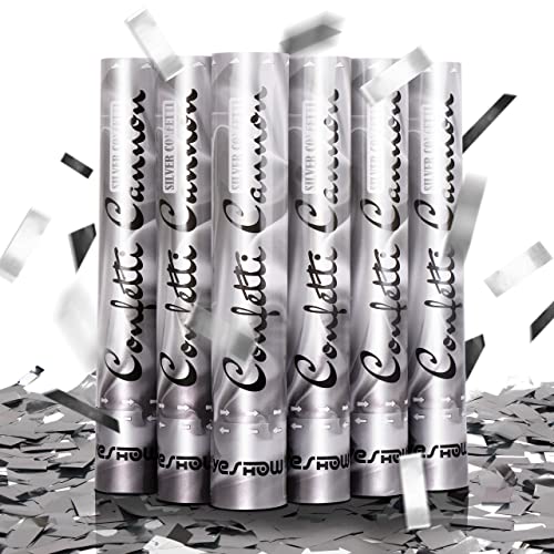 Confetti Cannon Party Poppers Shooters,(6 pack) YESHOW Confetti Blaster Silver Metallic for Birthday Graduation Wedding Christmas New Year’s Eve