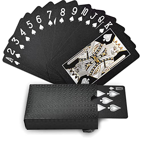 Joyoldelf Playing Cards, Black Playing Cards & Waterproof Playing Cards & Plastic Playing Cards with Box, Cool & Flexible Poker Cards_Deck of Cards Great for Party, Game, Cardistry, Magic Trick