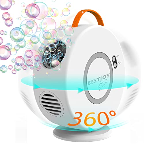 BestJoy Automatic Bubble Machine for Kids Toddlers 1-3, Rechargeable Bubble Blower, Portable Bubble Maker Toy for Kids Outdoor Games Parties, Rotatable 90°_360°