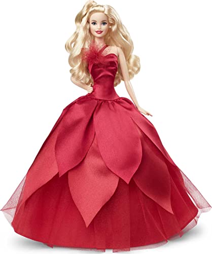 Barbie Signature 2022 Holiday Doll (Blonde Wavy Hair) with Doll Stand, Collectible Gift for Kids Ages 6 Years Old and Up