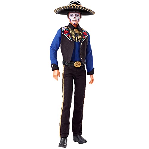 Barbie 2022 Día De Muertos Ken Doll Wearing Shirt, Vest & Sombrero, with Calavera Face Paint, Gift for Collectors