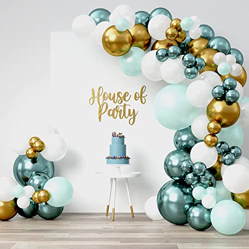 HOUSE OF PARTY Metallic Emerald Balloons Arch - Gold and Mint | 18 12_10_5 Inch | Latex Balloons for Baby Bridal Shower, Engagement, Wedding, Birthday Party Decorations