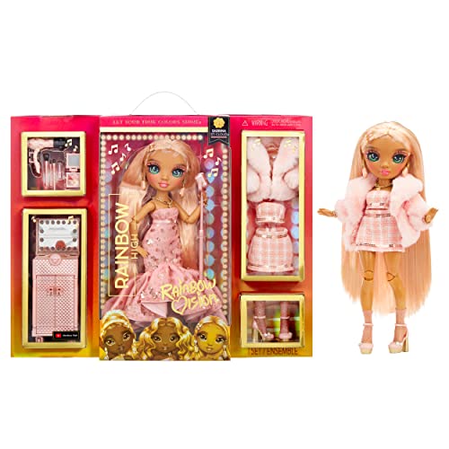 Rainbow High Rainbow Vision Rainbow Divas- Sabrina St. Cloud (Rose-Quartz Pink) Posable Fashion Doll w_ 2 Designer Outfits Mix & Match+Vanity Playset, Great Toy Gifts Kids 6-12 Years Old & Collectors