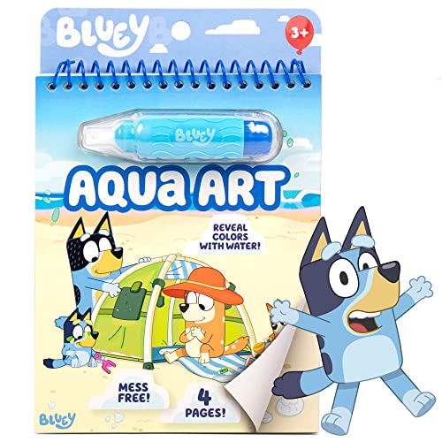 Horizon Group USA Bluey Aqua Art - Reusable Water Reveal Activity Pages With Water Pen for No-Mess Drawing and Coloring