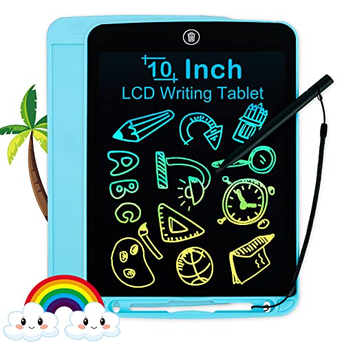 LCD Writing Tablet for Kids 10 Inch, Colorful Doodle Board Drawing Tablet with Lock Function, Erasable Reusable Writing Pad, Educational Christmas Boys Toys Gifts for 3-6 Year Old Boys(Blue+Lanyard)