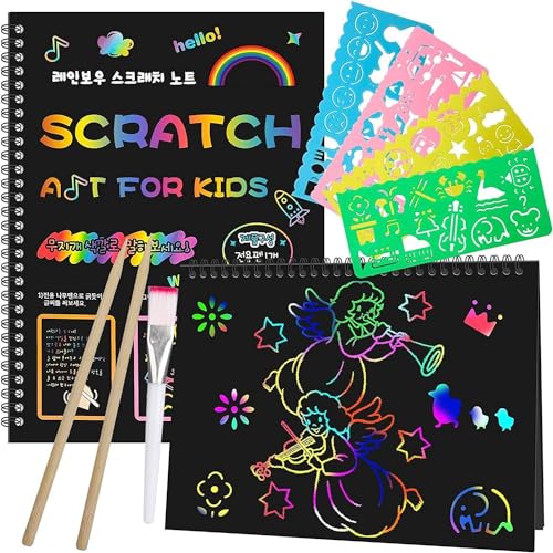 Smasiagon Scratch Paper Art Set for Kids, 2 Pack Scratch Off Art Notebook Crafts Easter Gifts for Kids Ages 3-12 Girls Boys Birthday Christmas Party Games DIY Favor Activity