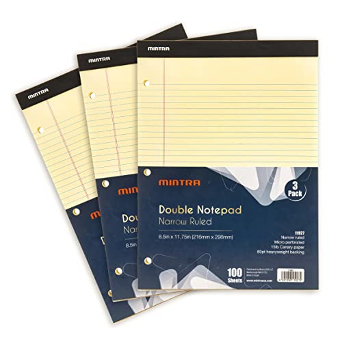 Mintra Office Legal Pads (Double Pad 3pk (Canary), 8.5in x 11in (Narrow Ruled))