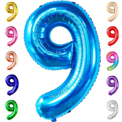 KatchOn, Big Blue Number 9 Balloon - 40 Inch | Number 9 Balloons for Birthdays | 9th Birthday Balloons, 9th Birthday Decorations for Boys | Blue Number 9 Birthday Balloon for Shark Birthday Decoration