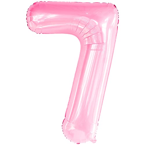 KatchOn, Giant Light Pink Number 7 Balloon - 40 Inch, Light Pink 7 Balloon Number | Pink Seven Balloon, 7th Birthday Decorations for Girls | Pink Number 7 Balloons for Birthdays | 7 Birthday Balloon