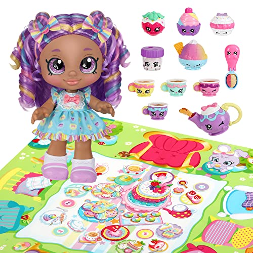 Kindi Kids Kirstea & Tea Party Set. Toddler Doll with Changeable Clothes Plus 11 Shopkins Tea Party Accessories. Includes Playmat 24 in x 24 in - Amazon Exclusive