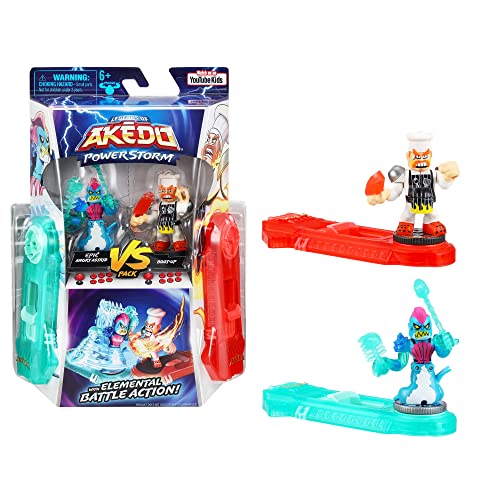 Legends of Akedo Powerstorm Versus Pack 2 Mini Battling Action Figures and 2 Battle Controllers Epic Briny Versus Bun Burner, Multicolor (15170)